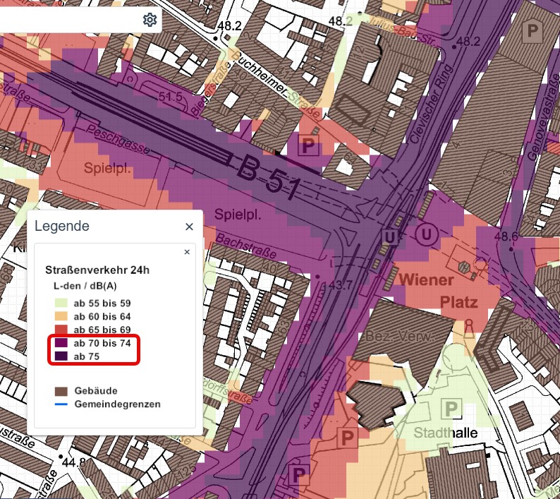 Noise map – excerpt Clevischer/Bergischer Ring
